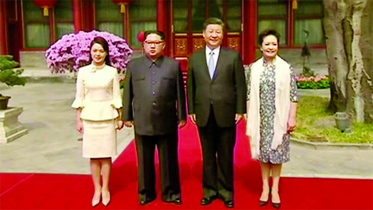 Xi held talks with Kim at the Great Hall in Beijing.