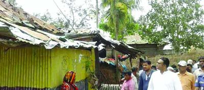 DINAJPUR: Sibli Sadik MP visiting houses of nor'wester victims at Nababganj Upazila on Saturday.