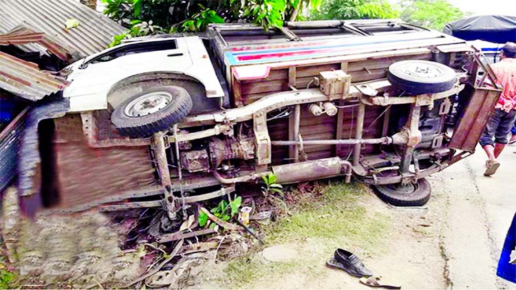 Principal of a college among two persons were killed and 10 others seriously injured as Leguna overturned due to hit from behind by a truck at Mirsharai area in Chattogram on Monday.