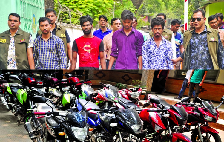 Detective Branch (DB) of police-West zone nabbed four motorbike lifters and recovered stolen twelve motorbikes on the early hours on Wednesday. The snap was taken from DB Media Center in the city yesterday.