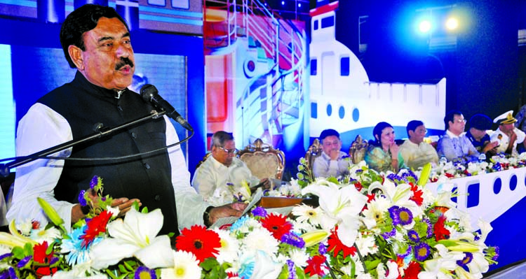 Shipping Minister Shajahan Khan speaking at the inauguration programme of Maritime Safety Week-2018 in the auditorium of Bangladesh Shishu Academy in the city on Thursday.