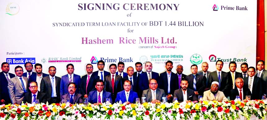 Rahel Ahmed, Managing Director of Prime Bank Limited, poses for a photograph after signing an agreement with Hashem Rice Mills Limited (a concerns of Sajeeb Group) with the syndication of five more financial institutions namely Bank Asia Limited, BASIC Ba