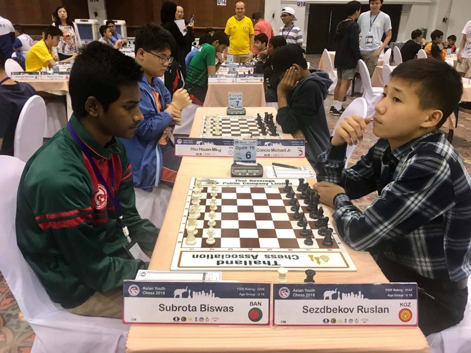 A scene from the eighth round matches of the Asian Youth Chess Championship held at Lotus Pang Suan Kaew Hotel in Chiang Mai, Thailand on Saturday.
