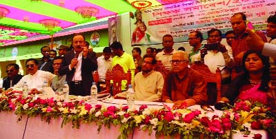 NILPHAMARI: Primary and Mass Education Minister Mostafizur Rahman Fizar speaking at teachers' meeting at Babur Hat Model Government Primary School premises on Saturday. Among others, Cultural Affairs Minister Asaduzzaman Noor MP and Aftab Uddin Sarkar