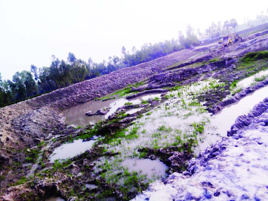 BHANGURA (Pabna): A pond is being illegally dug at Sultanpur Village in Khanmrich Union on Tuesday.