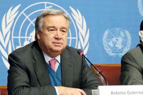Antonio Guterres speaking at the UN headquarters in New York