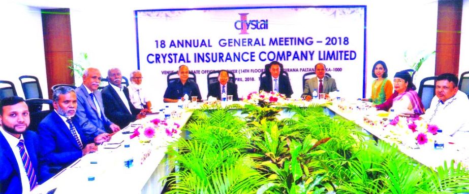 Abdullah Al-Mahmud Mahin, Chairman of Crystal Insurance Company Limited, presiding over its 18th AGM at its head office in the city on Tuesday. Executives and officers of the company were also present.