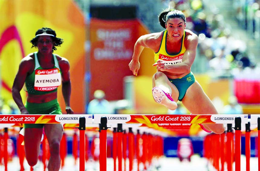 Australia's Michelle Jenneke competes in her women's 100m hurdles heat at Carrara Stadium during the 2018 Commonwealth Games on the Gold Coast, Australia on Thursday.
