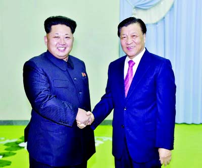 North Korean leader Kim Jong Un meets Liu Yunshan, a senior Chinese Communist official, in Pyongyang on Friday.