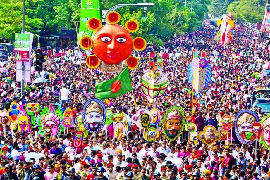 Mangal Shovajatra was brought out in city to welcome Bengali new year, by the students of DU Faculty of Fine Arts on Saturday.