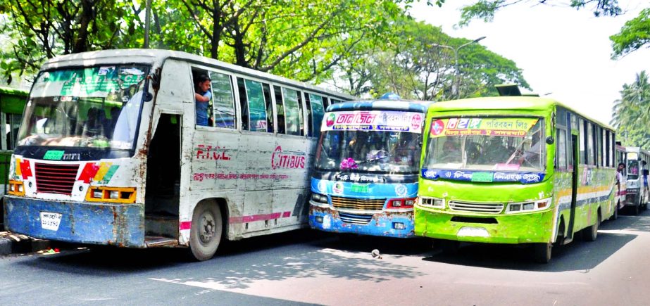 Drivers of the buses drive their vehicles in such a competitive way which may cause accident anytime, but the authorities concerned seemed to be blind to stop this type of competition. The snap was taken from in front of the Jatiya Press Club on Monday.