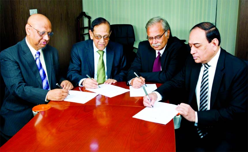 Asoke Das Gupta, Vice Chairman, A.S.M. Shahidullah Khan, Syed Nurul Amin, Directors and M. Fakhrul Alam, Managing Director of ONE Bank Limited signed the Bank's Audited Financial Statements for the year ended December 2017 recently.