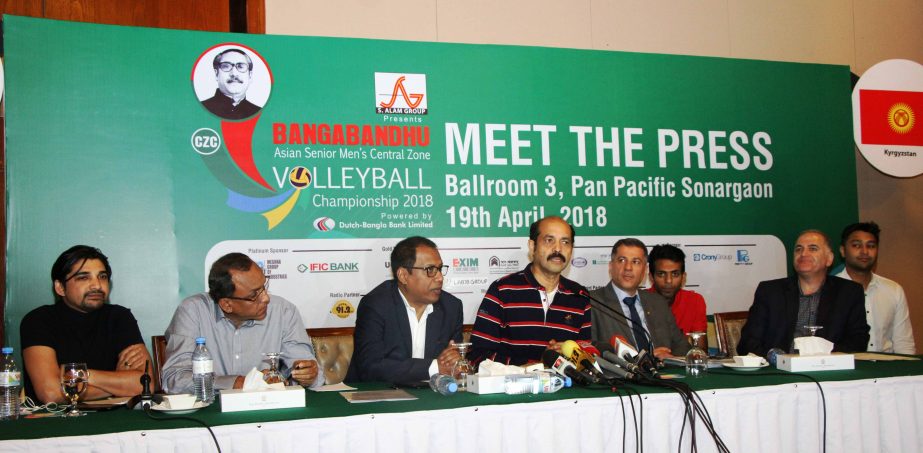 President of Bangladesh Volleyball Federation Md Atiqul Islam speaking at a press conference at the Ball Room in the Pan Pacific Sonargaon Hotel on Thursday.