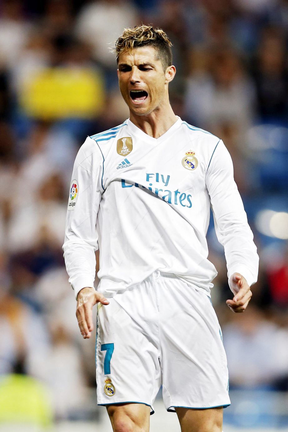 Real Madrid's Cristiano Ronaldo gestures during a Spanish La Liga soccer match between Real Madrid and Athletic Bilbao at the Santiago Bernabeu stadium in Madrid on Wednesday.