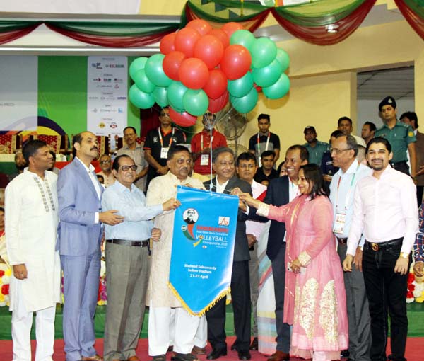 Minister for Home Affairs Asaduzzaman Khan Kamal, MP, inaugurating the Bangabandhu Asian Senior Men's Central Zone International Volleyball Championship by releasing the balloons as the chief guest at the Shaheed Suhrawardi Indoor Stadium in the city's