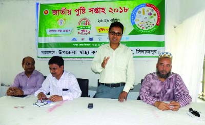 DINAJPUR(South): Md Abdus Salam Chowdhury, UNO, Fulbari Upazila speaking at a discussion meeting on the occasion of the National Nutrition Week on Monday.