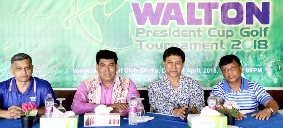 Senior Operative Director (Head of Games & Sports Department) of Walton Group FM Iqbal Bin Anwar Dawn (second from left) speaking at a press conference at the Club House in Army Golf Club on Tuesday.