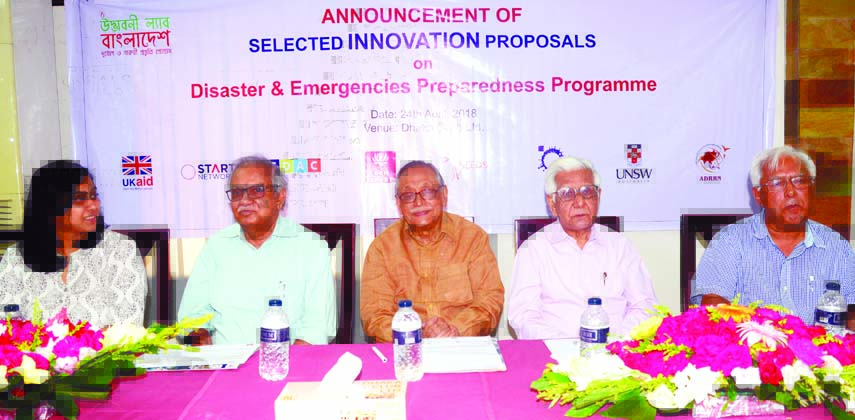 Chairman of Dhaka Community Hospital Trust Prof Kazi Kamruzzaman, among others, at a seminar on 'Announcement of Selected Innovation Proposals on Disaster and Emergencies Preparedness Programme' organised by 'Udbhaboni Lab Bangladesh' at Padma Hall of