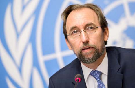 Zeid Ra'ad al-Hussein, U.N. High Commissioner for Human Rights addresses a news conference at the United Nations in Geneva, Switzerland.
