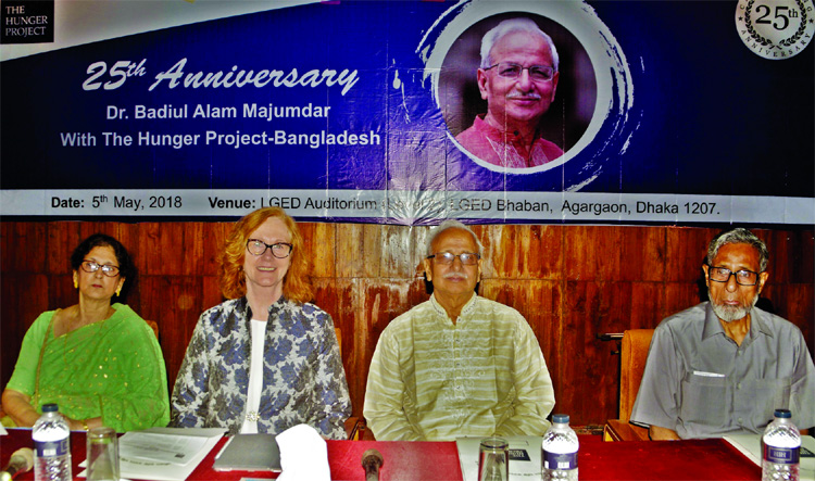 Former Adviser to the Caretaker Government M Hafiz Uddin Ahmed Khan, among others, at a discussion on the 25th founding anniversary of The Hunger Project in LGED auditorium in the city's Agargaon on Saturday.