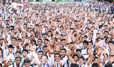 DINAJPUR: Students of Dinajpur Saint Philip's High School and College, rejoicing their SSC result yesterday.