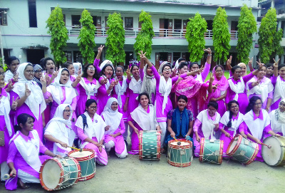 BARISHAL: Jubilant students of Barishal Government Girls' School celebrating SSC result yesterday.