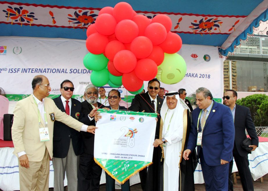 State Minister for Youth and Sports Dr Biren Sikder, MP, inaugurating the 2nd ISSF Islamic Solidarity Archery Championship by releasing the balloons as the chief guest at the Maulana Bhashani National Hockey Stadium on Sunday.