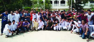 BARISHAL: Jubilant students of Barisal Zilla School celebrating their SSC result on Sunday.