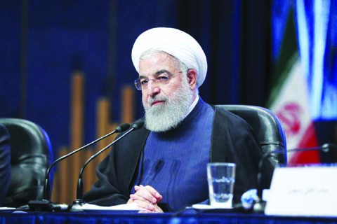 Iranian President Hassan Rouhani speaks in a meeting with officials in the northeastern city of Mashhad on Monday.