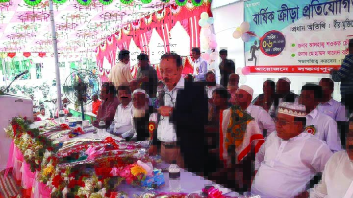 SAIDPUR( Nilphamari): Primary and Mass Education Minister Adv Mostafizur Rahman Fijar MP speaking as Chief Guest at the annual sports competition and prize distribution programme of the Lakhkhanpur School and College of Bangalipur Union of Saidpur Upazila