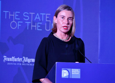 EU high representative for foreign affairs Federica Mogherini speaking in Florence.