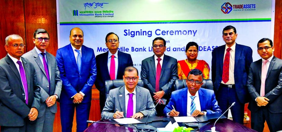 Shamim Ahmed, Senior Executive Vice President and Head of International Division of Mercantile Bank Limited and Lakshmanan Sankaran, CEO of TRADEASSETS at the bank's head office in the city recently. Under the deal, the bank will use the web based platfo