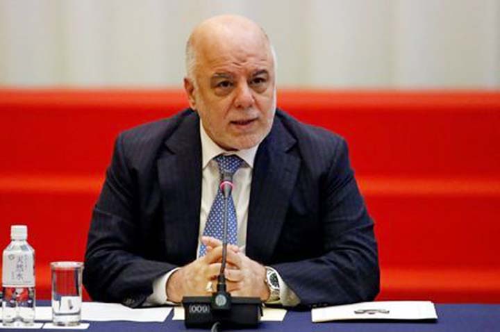 Iraqi Prime Minister Haider al-Abadi speaks during the Tokyo Conference on Supporting Job Creation and Vocational Training to Facilitate Weapons Reduction for Iraqi Society in Tokyo