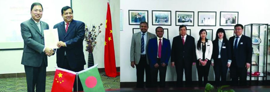 Muzaffar U Siddique, founder Chairman, Board of Trustee of BGMEA University of Fashion and Technology and Jiang Li, President Liaoing University, China exchanging documents after signing a MoU in a formal ceremony at LNCU, China recently.