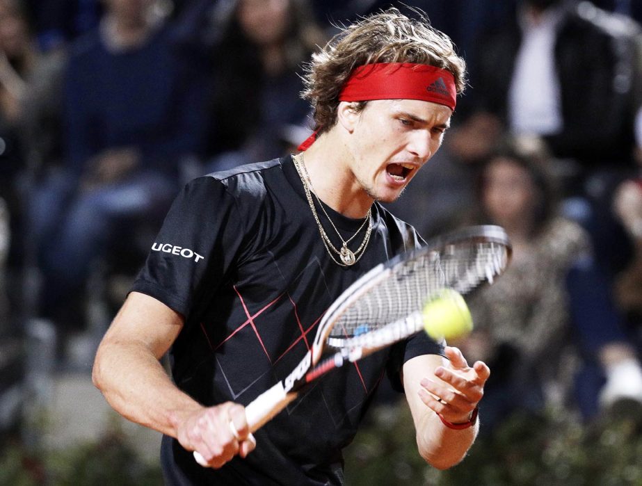 Germany's Alexander Zverev reacts after winning a point to Croatia's Marin Cilic during their semifinal match at the Italian Open tennis tournament in Rome on Saturday.