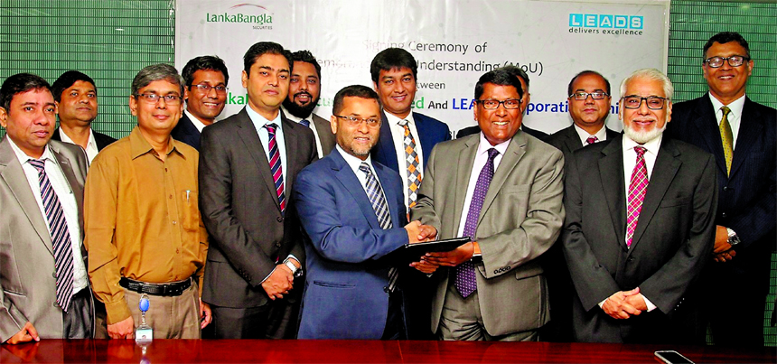 Mohammed Nasir Uddin Chowdhury, Managing Director of LankaBangla Securities Limited and Shaikh Wahid, Managing Director and CEO of LEADS Corporation Limited signed a MoU for design, development and implementation of blockchain and Chatbot applications at