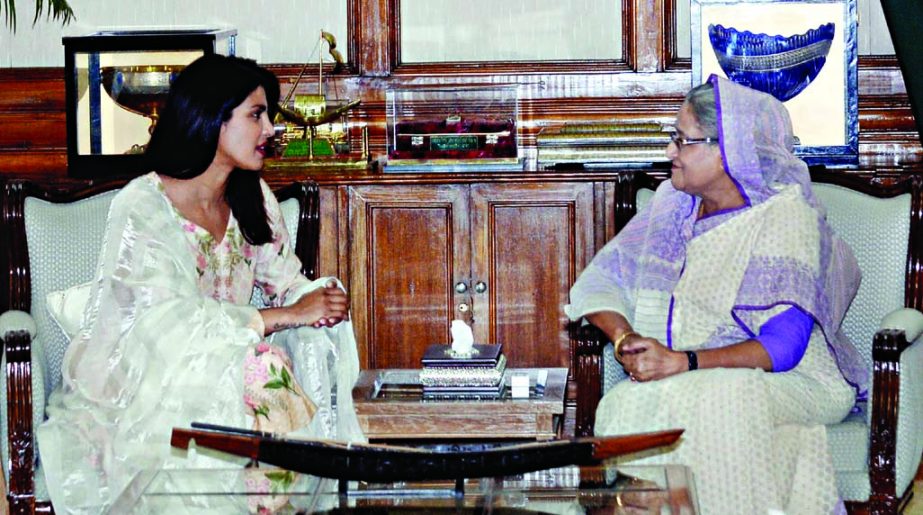 UNICEF Goodwill Ambassador and Bollywood actress Priyanka Chopra calls on Bangladesh Prime Minister Sheikh Hasina at her Gono Bhaban residence on Thursday. Photo PID