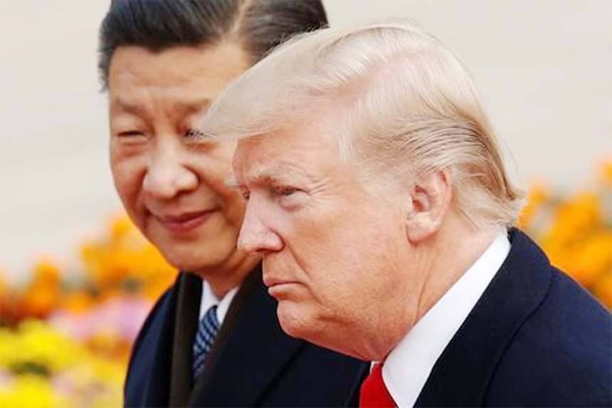 US President Donald Trump takes part in a welcoming ceremony with China's President Xi Jinping in Beijing, China.