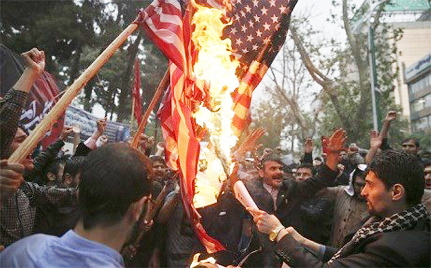 Iranians protest Trump's announced withdrawal from the nuclear deal outside the former US embassy in Tehran earlier this month.