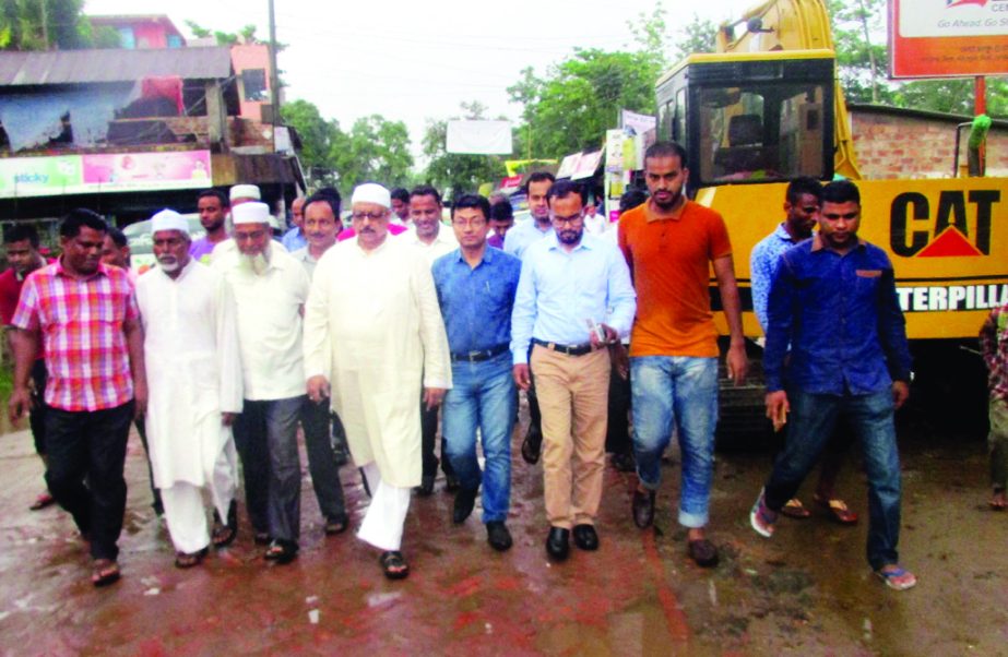 SYLHET: Mahamud Us Samad Chowdhury MP along with officials of RHD visiting renovation work on Sylhet-Sultanpur Road yesterday.