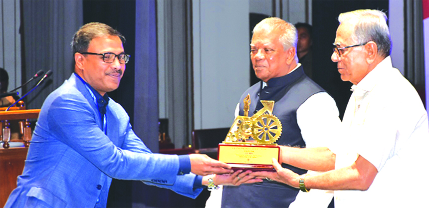 On behalf of Managing Director of BRB Polymer Limited, Md. Parvez Rahman, Director of the company receiving the ''President's Award for Industrial Development-2016'' from the President Md. Abdul Hamid, at Osmani Memorial Auditorium in the city recent