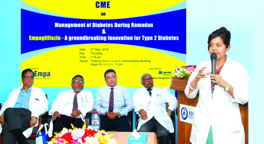 Professor Dr. Zabrul SM Haque, CEO of Asgar Ali Hospital, presiding over a scientific seminar on "Management of diabetes during Ramzan and Empagliflozin- A groundbreaking innovation for T2DM" organized by NIPRO JMI Pharma Limited at the hospital as chai