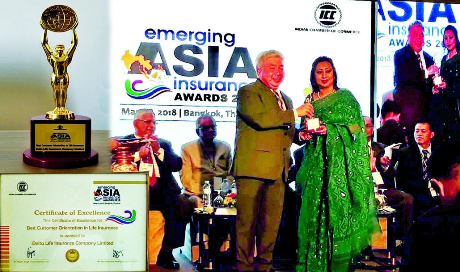 Adeeba Rahman, CEO of Delta Life Insurance Company Limited, receiving "Emerging Asia Insurance Awards 2018" for the recognition of "Best Customer Orientation in Life Insurance" at Bangkok recently.