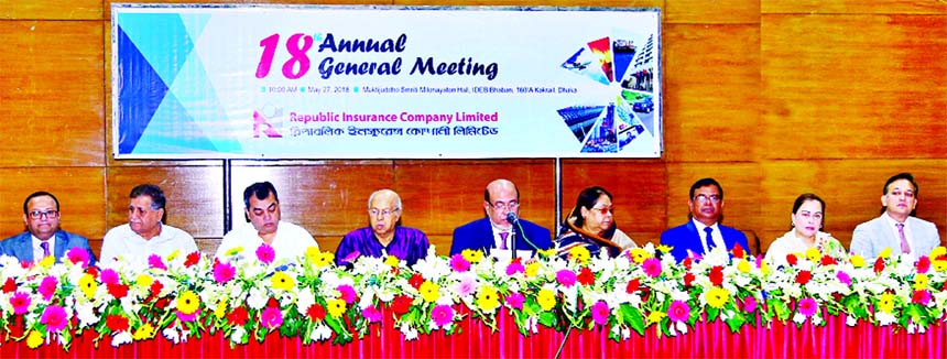 Mohd. Hanif Chowdhury, Chairman of Republic Insurance Company Limited, presiding over its 18th AGM at IDEB auditorium in the city recently. The AGM declared 12.50 percent stock dividend for the year 2017. Sahid-Ul-Hasan, Managing Director, Saber Hossain C