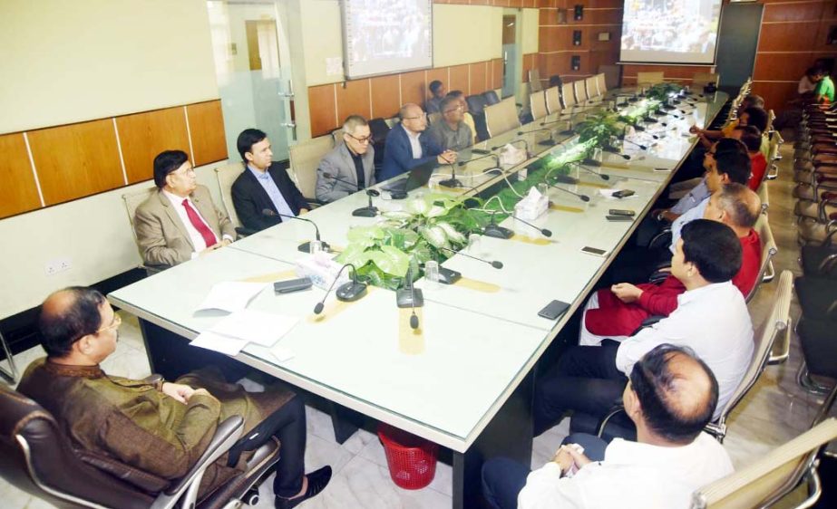 CCC Mayor A J M Nasir Uddin watching the presentation of Smart City by Huaua Technology Bangladesh Ltd at the Port City on Saturday.