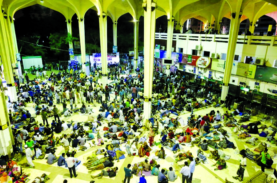 The rush for train tickets ahead of Eid is going on. This picture was taken from Kamalapur Railway Station yesterday