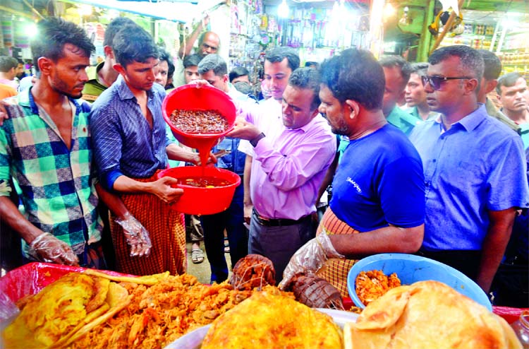 DMP Mobile Court led by a magistrate conducted a drive against adulterated Iftar items in city's Chawk Bazar on Monday.