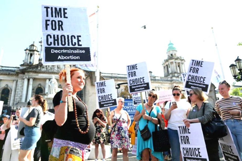Pro-abortion protestors in Northern Ireland held a demonstration, just days after the Republic of Ireland's historic vote to overturn its abortion ban.