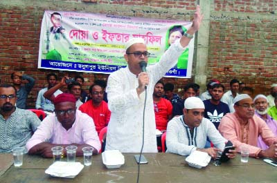 NAOGAON: Shah Ahmed Mojazzel Chowdhury, a social worker speaking at an Iftar and Doa Mahfil at Rasulpur Eidgah as Chief Guest recently.