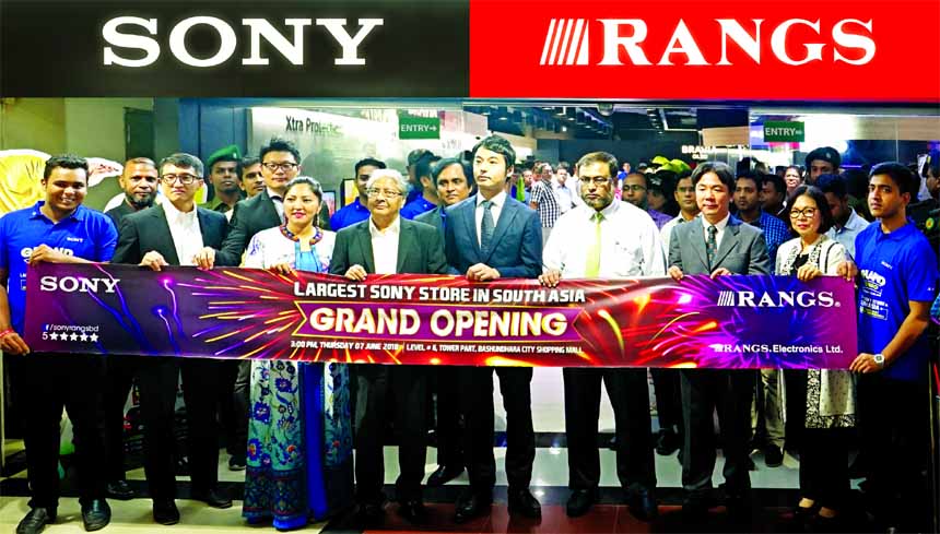 Masaki Matsumae, President of Regional Market Development Company of Sony South-East Asia, inaugurating the SONY CENTER in South Asia at Bashundhara City Shopping Mall in the city on Thursday. Delegates from Japan and South-East Asia of the company were p